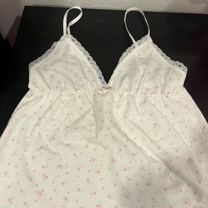 Brandy Melville White and Pink Floral Chemise
